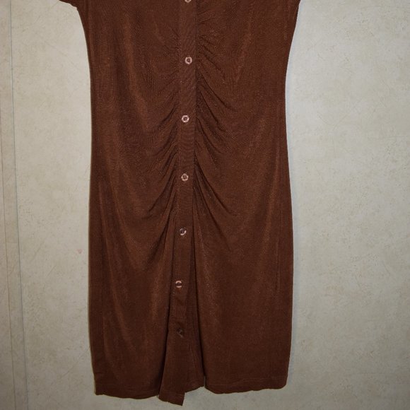 Rue 21 Brown Gathered Short sleeve Shirt Ruched Dress size - Picture 3 of 16
